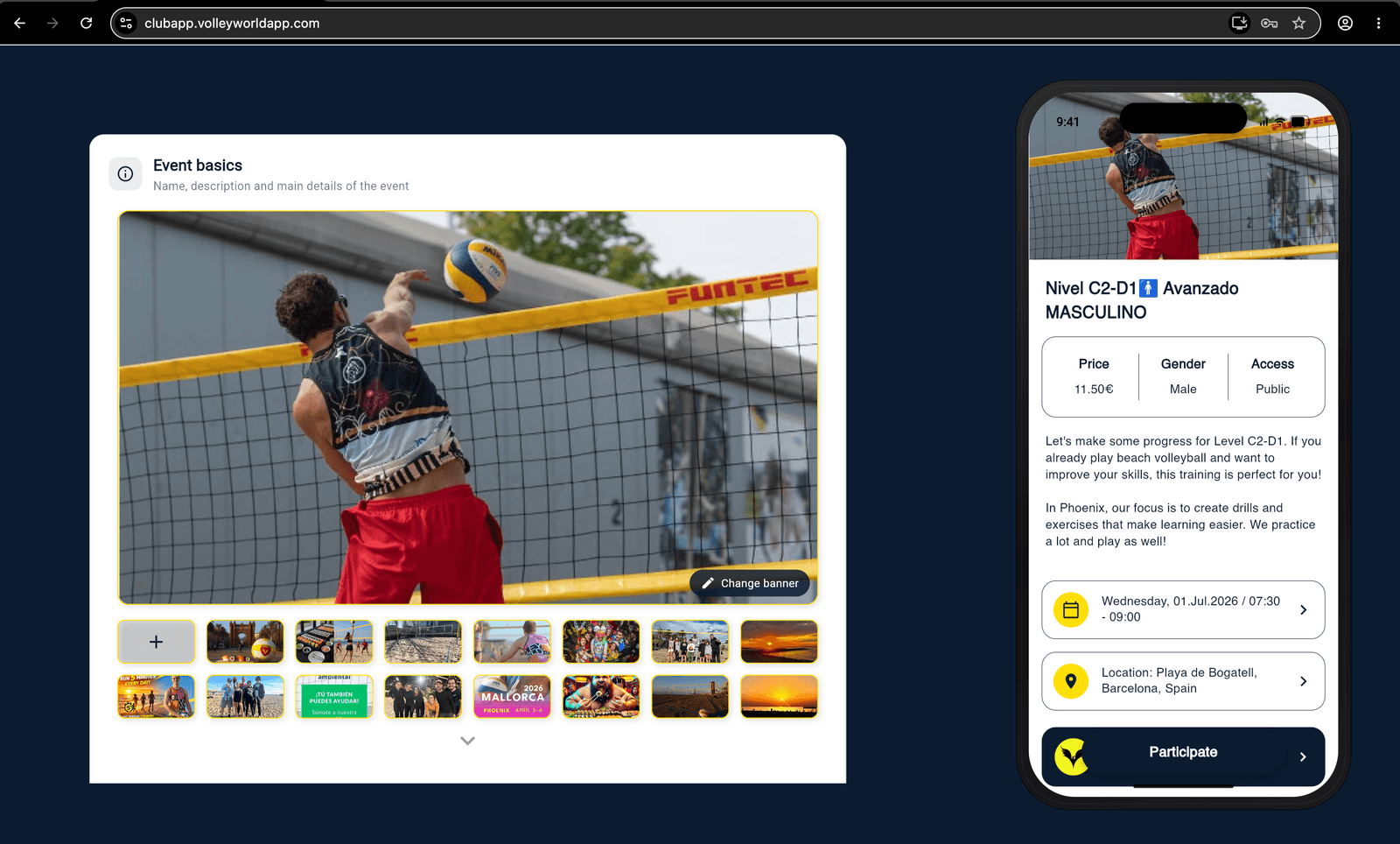 La finestra Pick your event dates con diversi giorni selezionati